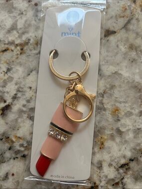 Mint Gold-Tone Lipstick Keychain in Pink and Red with Crystal Accent
